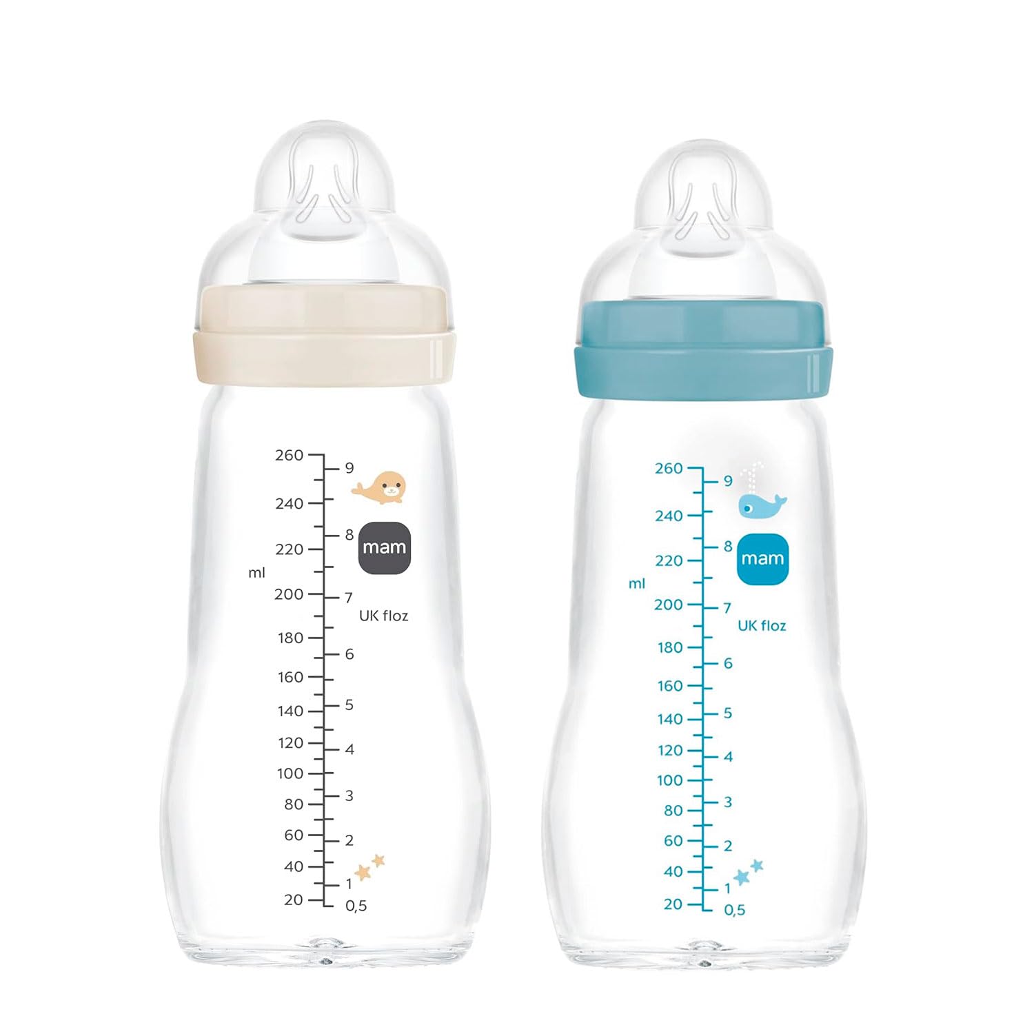MAM, Feel Good Glass, biberon in vetro, della capacità di 260 ml, 2 pezzi, 67036700