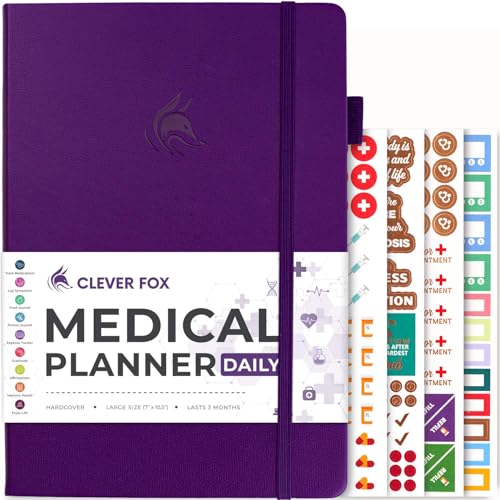 Clever Fox Medical Planner Daily – Health Diary Notebook, Wellness Journal & Self-Care Logbook, Lasts 3 Months, 7x10.5″ (Purple)