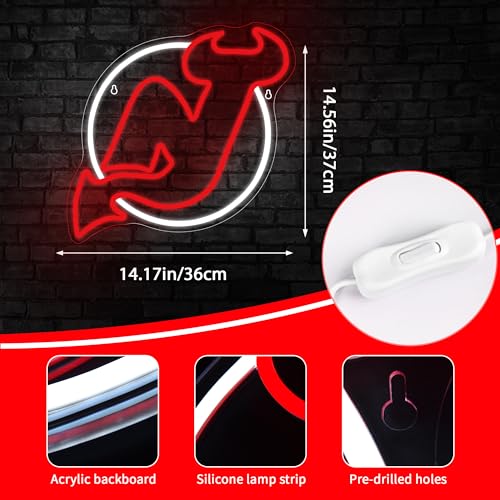 Image of Ice Hockey Neon Sign for Wall Decor Sports LED Light Up Sign Hockey Wall Decor Sport Neon Lights for Club Bedroom Man Cave Bar Garage Sports Gifts for Men Teen Boys Fans,Size 14.6*14.2 inches(FMXD106)