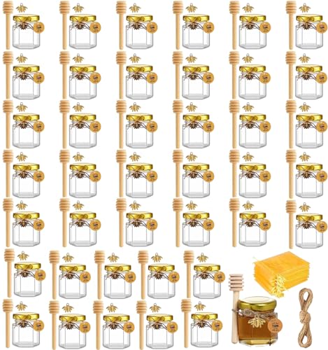 Tel Charme * 40 Pack Honiggläser, 45ml Mini Glas Honig Marmeladengläser klein mit Honiglöffel, Biene Anhänger, Jutes, Dankeskarten - Perfekt für...