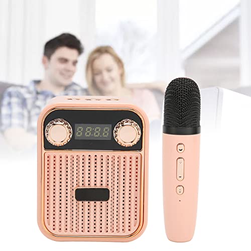 Mini máquina de karaokê, som estéreo HiFi portátil máquina de karaokê com 2 microfones sem fio, alto