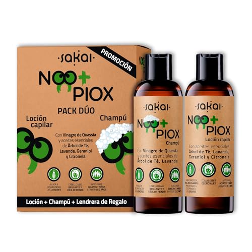 Noo+Piox Loción+Champú– Antipiojos+ Champu piojos y liendres- Protección completa con Árbol del te, Lavanda, Geraniol y Citronela- Con 3 gorros+ liendrera piojos (Pack Loción+Champú, 2, unidad)