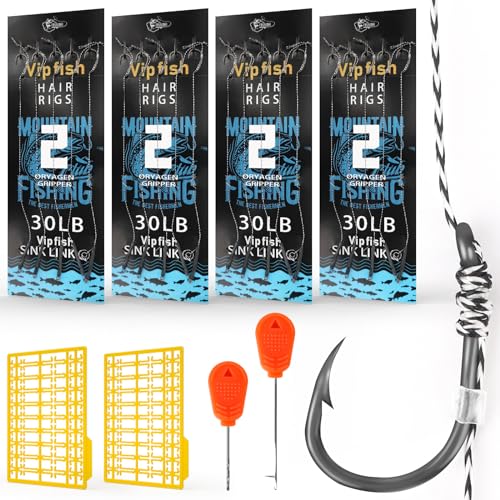 Vipfish 24 Pack Pre-Tied Carp Rigs with Sharp Hooks, Swivel & PE Line – Hook The Big One with...