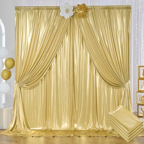 Image of 20ft x 10 ft Glitter Gold Backdrop Curtain for Parties, Wrinkle Free Non-See Through Not Fall-Off Sequin Gold Shimmer Photo Backdrop Drapes for Graduation Photography Background Cloth-4 Panels 5x10ft