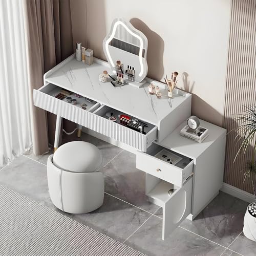 Toeletta Con Illuminazione, Scrittoio Con Cassetti, Luminosità Regolabile, Toeletta Moderna per La Camera Da Letto E La Cabina Armadio, Set Da Toeletta Bianco per La Camera Da Letto