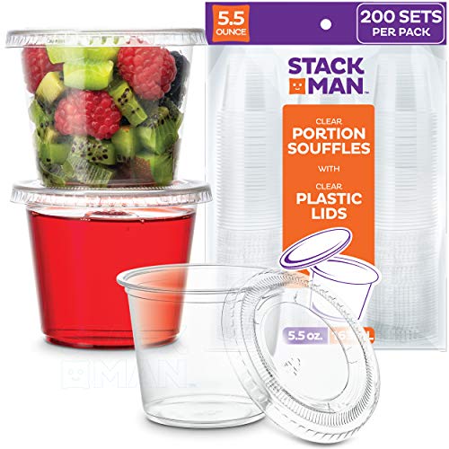 200 Sets - 55 oz Plastic Cups with Lids Clear Portion Cups Disposable Snack Cups Yogurt Cups Parfait Cups Pudding Cups Souffle Cups Dessert Cups Disposable Containers with Lids 55oz