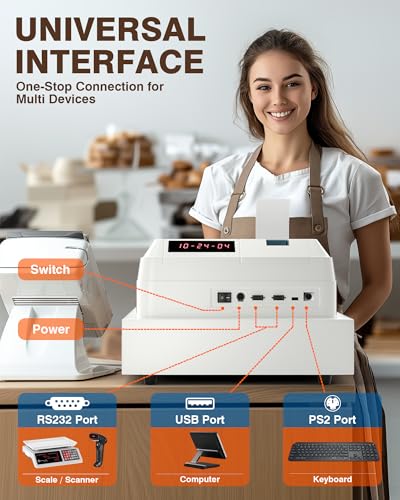 Image of PYY Cash Register for Small Businesses - Commercial Electronic Caja Registradora para Negocio with White Medium Locked Cash Drawer Box System Restaurant Supermarket White