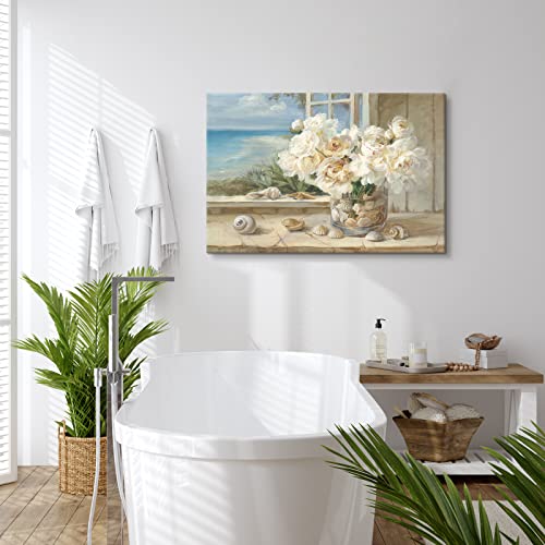 Goldfoilart Beach Flower Canvas Pictures Wall Art Paintings Coastal Scene Prints Modern Landscape Floral Framed Artwork for Bedroom Living Room Bathroom Office Home Decor 36" x 24" - Image 4