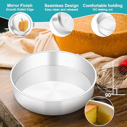 HaWare Cake Tin Set of 3, 7 inch Stainless Steel Round Cake Pan for Baking Roasting Serving, Layer Cake Tin for Birthday Wedding, Healthy & Non-Toxic, Mirror Polished & Dishwasher Safe (18cm) - Image 4