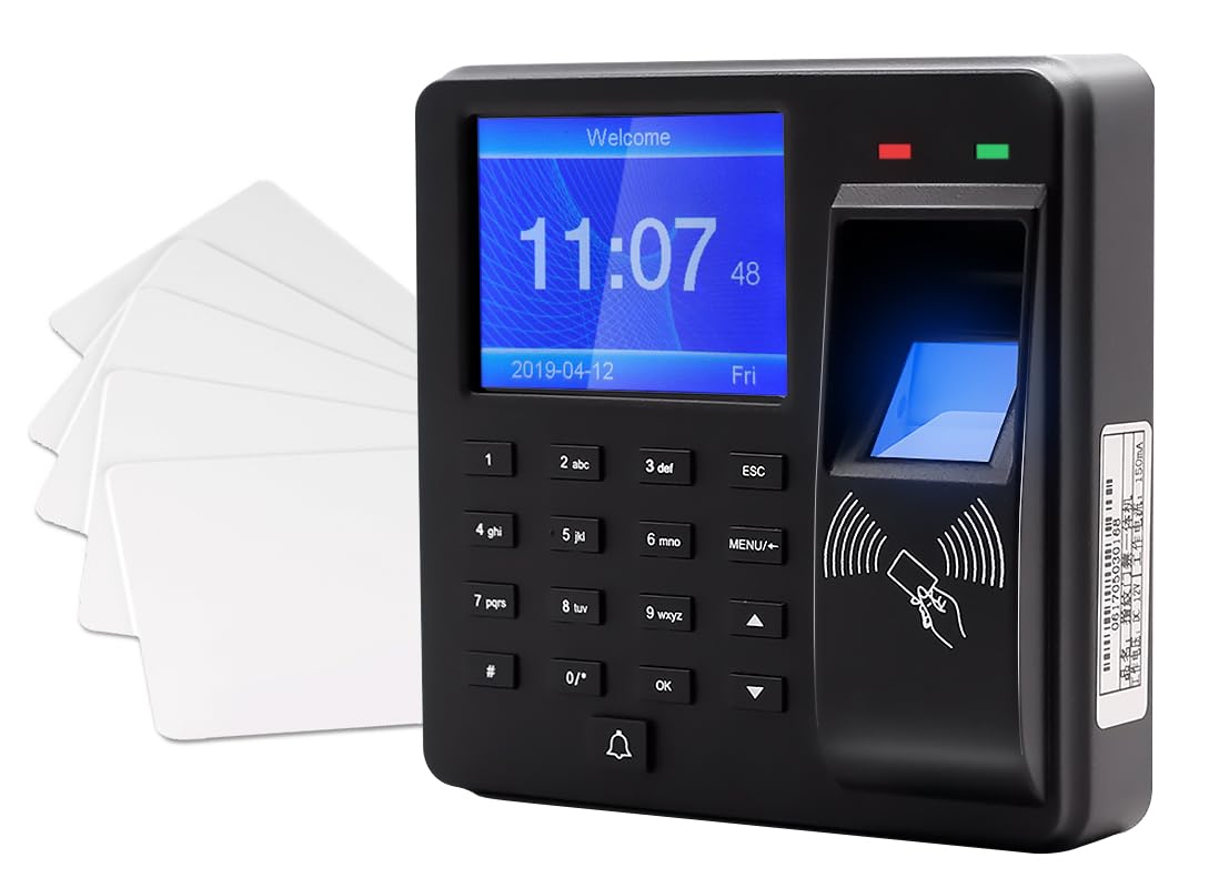 HDWR CTR10 Rilevatore presenze biometrico con 15 badge RFID inclusi | Timbratrice con impronta, password e RFID, trasferimento USB, set 15 tessere codificate 125 kHz