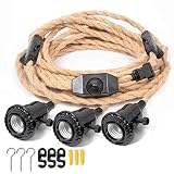 Triple Pendant Light Cord Kit, 22FT Vintage Hemp Rope Hanging Light Lamp with Plug in Cord Fixtures