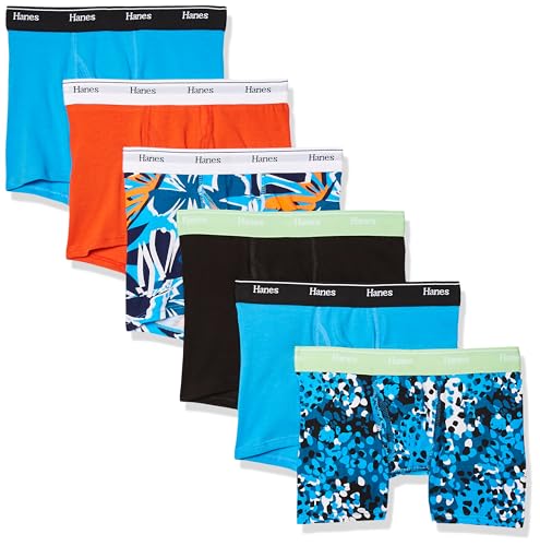 Reviews de Trunks Niño que Puedes Comprar On-line. 46 Hanes Originals - Calzoncillos Tipo Calzones para niño, Ropa Interior de algodón elástico, Paquete de 6, Negro/Azul/Naranja - Paquete de 6, Medium