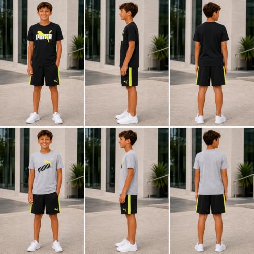 Image of PUMA Boys Active Shorts Set - 3 Piece Performance T-Shirt, Dry Fit Tank Top, and Gym Shorts - Activewear Set for Boys (4-16)