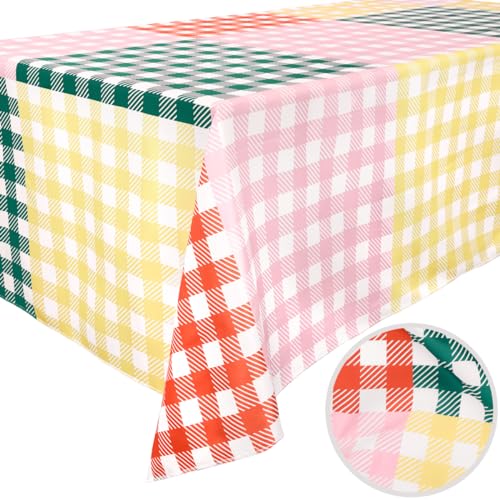 xo, Fetti Gingham Checkered Washable Tablecloth - 9ft. | Camp Bachelorette Party Supplies, Getting Lit + Getting Hitched, Glamping Birthday Party Decorations, Pastel Baby Shower, Cute Tableware by xo, Fetti - Used condition - US$21.41