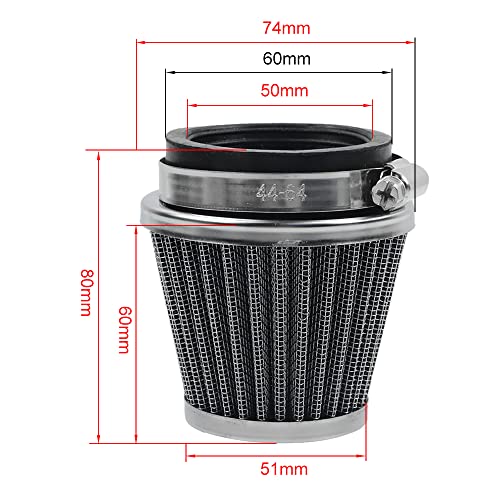 Image of FLYPIG 50mm Air Intake Filter Cleaner for Honda CB250 CB250N Yamaha DT250 DT250MX Suzuki SSR TTR Dirt Bike Pit Bike Kawasaki Motorcycle ATV Scooters Go Kart 50-110cc