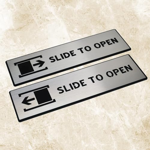 Image of Premium Brush Steel Finish Acrylic SLIDE TO OPEN DOOR Sign Easy to Mount Self-Adhesive Tape Signage for Hotel Office Resort Society Corporate Business Hospital