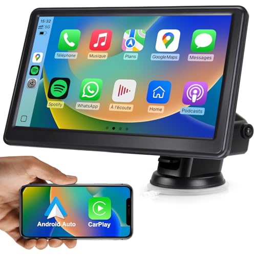 MRSXWPY Autoradio sans Fil, CarPlay Voiture & Android Auto, Portable Stéréo de Voiture avec Contrôle Vocal, Navigation GPS, FM, MirrorLink, Bluetooth Appels avec Mains Libres (7' & Écran Tactile)
