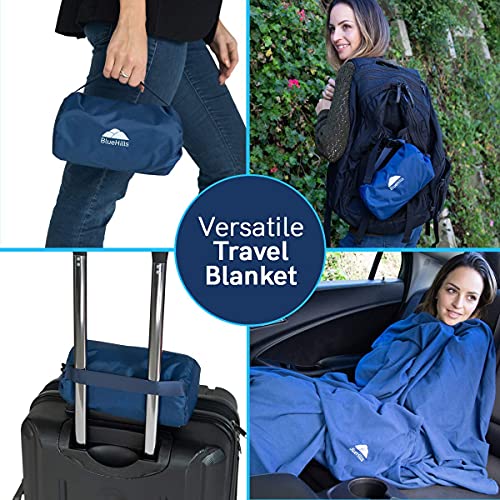 BlueHills Cobertor de viagem ultracompacto em bolsa portátil com cinto de bagagem de mão e clipe de