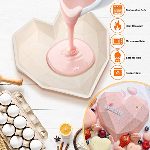 image for OTU Valentine's Day Diamond Heart Love Mousse Cake Mold Trays, Silicon