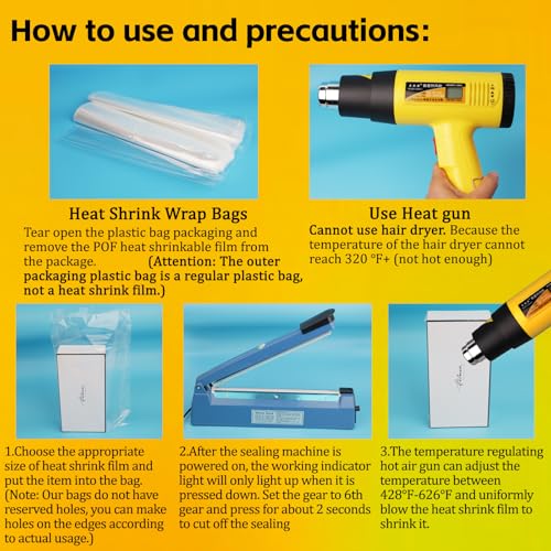 Image of Heat Shrink Wrap Bags 200Pcs 5x8 Inches Professional Grade POF Heat Shrink Wrap is Used to Store Wrap Embellished, Gift Baskets, Shoes, Jars, Industrial Grade PVC Shrink Wrap Bags Transparent