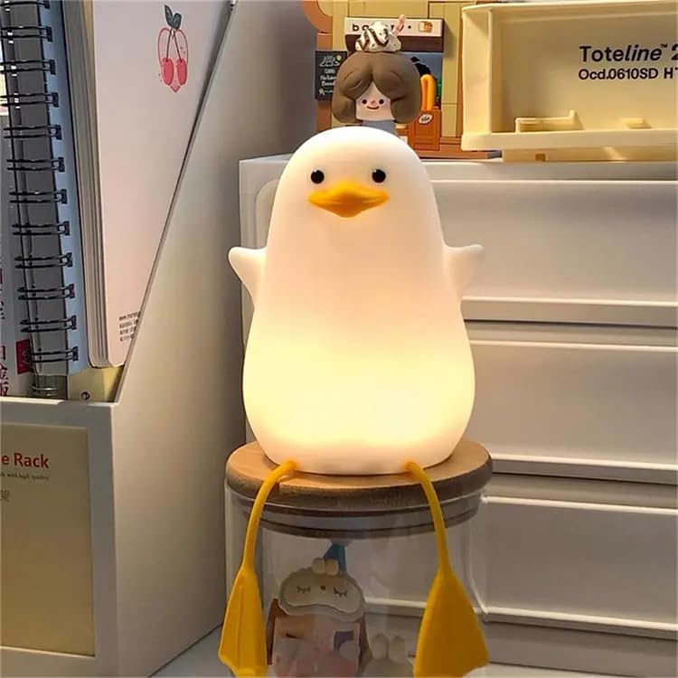 Image of Rechargeable Cute Silicone Duck Night Lamp | Touch-Control LED Light with Color-Changing Feature | Kids Night Light Bedroom Decor Silicone Lamp | 1200mAh Battery Capacity (Pack of 1)