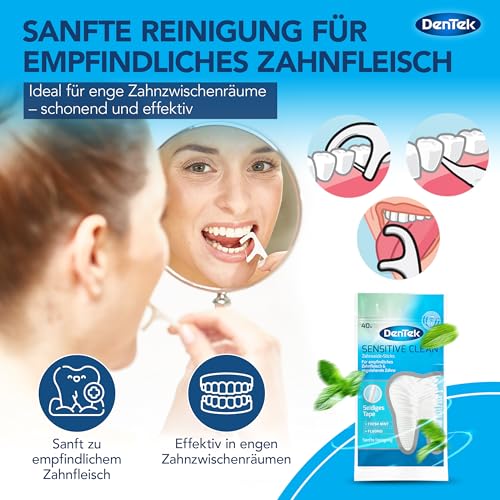40 St. DenTek Sensitive Clean Zahnseide-Sticks - für sensibles Zahnfleisch - engstehende Zähne - Zahnreinigung der Zahnzwischenräume - Minzgeschmack - Fluorid - Zahnstocher - Zungenreiniger