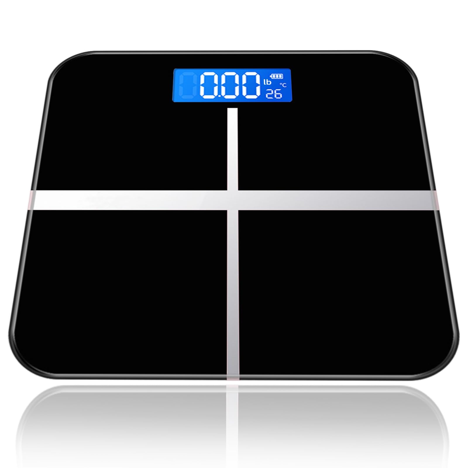 Digital Bathroom Scale for Body Weight High Accuracy LCD Display 396 lb Capacity Step-On Technology Compact Design Black