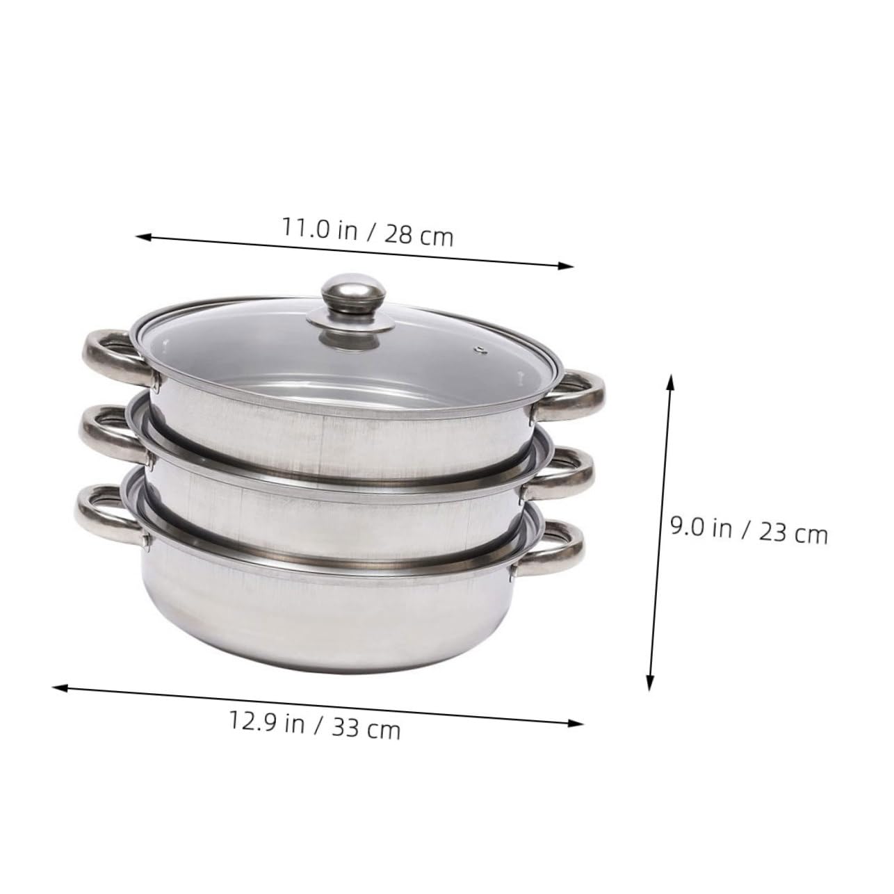 Ciieeo Edelstahl Dampfgarer 28cm mit 3 Schichten Glasdeckel und Viel Platz für Suppe und Gemüse Mehrlagiges Design für Schonendes Kochen im Haushalt