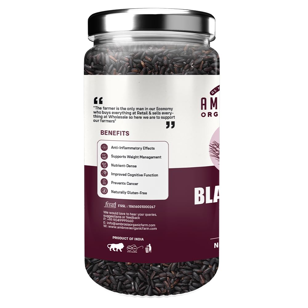 Ambrosia Organic Farm Traditional Naga Black Rice Karupu Kavuni Forbidden organically processed rice| weight loss | High Antioxidants 800 gms (2x400 gms) - Image 3 thumbnail