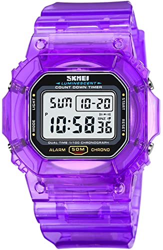 Gosasa Women's Men Youth Square Digital Watch Chronograph Countdown Dual Time Waterproof Watch (Purple)