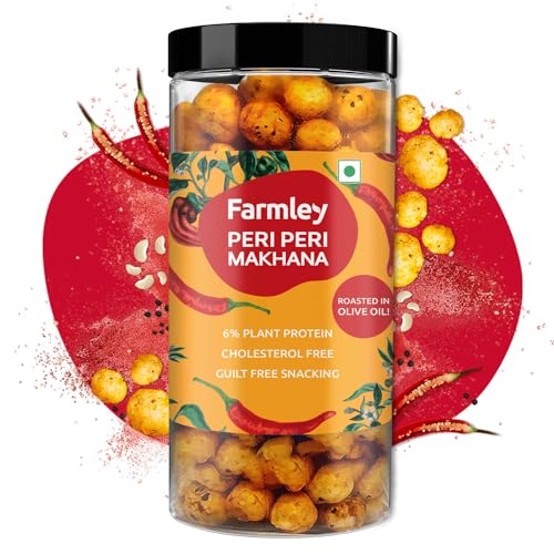 Image of Farmley Roasted and Flavoured Makhana | Peri Peri Makhana | Namkeen Snacks & Puffed Snacks | Healthy Snack | Cholesterol Free | Gluten Free | Rich In Protein & Fiber | Roasted In Olive Oil - 77g Jar