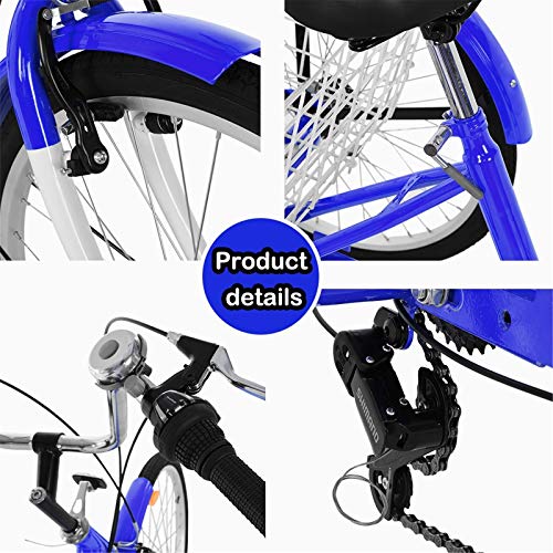 Cawond Adult Tricycle, 3 Wheel Cruiser Bike, 24 - 26-Inch Trike Wheels 7 Speed, Cargo Basket, Adjustable Handlebars for Men Women Seniors