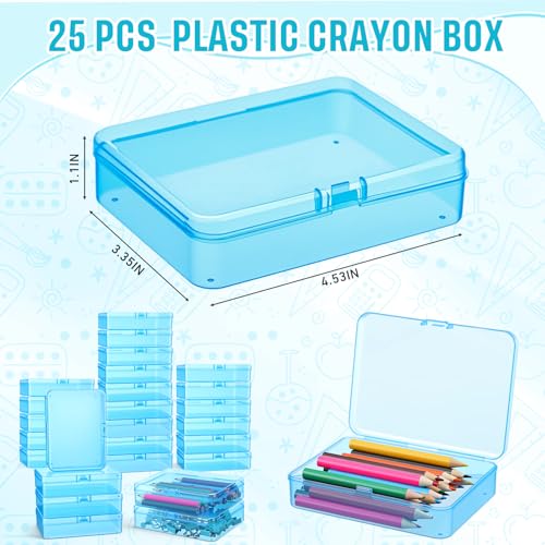 Image of Dunzoom 25 Pcs Plastic Crayon Boxes with Lids, 4.53 x 3.35 x 1.1 Inches Stackable Small Storage Organizer Containers Crayon Pencil Case for Art Crafts Jewelry Beads Office Supplies(Blue)