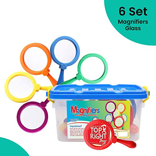 Top Right Toys Jumbo Magnifying Glass, Set of 6 Exploration Playset, 4.5 X Lens Magnifier