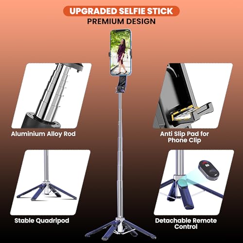 Image of WeCool S3 Selfie Stick Tripod for Mobile with 360 Rotation Offers a 4-Leg Stable Base, extends up to 102 cm, Supports Bluetooth 5.2 with 10m Range, and fits Phones, GoPro, and Cameras via 1 /4 inch Screw.