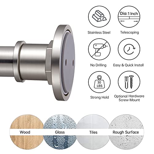 Image of BRIOFOX Industrial Shower Curtain Rod - 2-in-1 Design Tension Curtain Rod - Never Rust Non-Slip 43 to 72 Inch 304 Stainless Steel, Brushed Nickel Window Curtain Rod