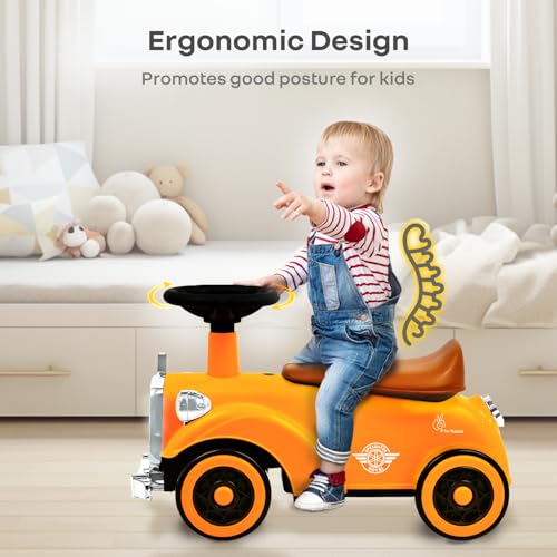Image of R for Rabbit Speedster Royal Ride on Car for Kids, Baby Vintage Looks Stylish Ride Car with LED Light & Horn Boys Girls Age 1-4 Years, Weight Capacity Up to 20Kgs (Orange Brown)