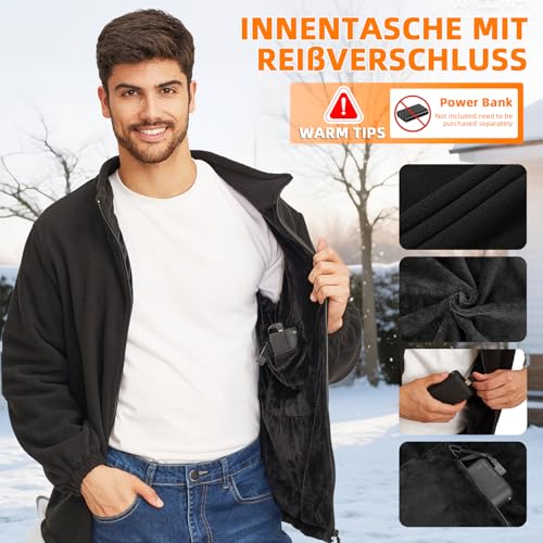 TOUVE Beheizte Jacke, Polarfleece-Heizjacke Beheizbare Weste Heated Jack für Damen Herren, Prämie Beheizbare Jacke, 3 Einstellbar Temperatur Elektrischer Beheizte Weste(Enthält keine Powerbank)