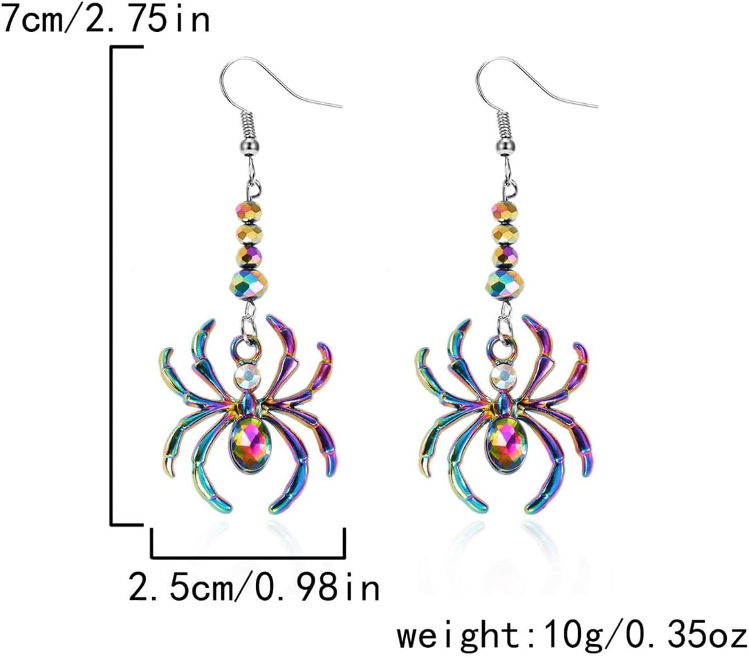 Gothic Spider Dangle Earrings,Vintage Punk Spider Earrings Color Crystal Gem Spider Drop Earrings Goth Funny Spider Earrings Halloween Jewelry for Women - Image 6