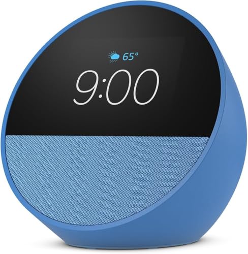 Image of Amazon Echo Spot (newest model), Smart alarm clock with vibrant sound and Alexa - Ocean Blue + 3 Months of Amazon Kids+ (with auto-renewal)