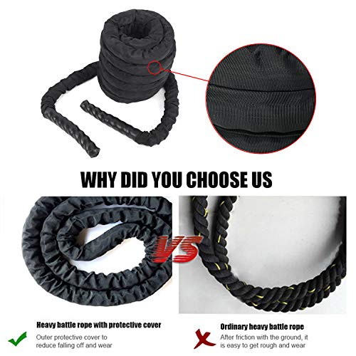 MYOYAY 30FT Length Battle Rope 100% Poly Dacron Fitness Rope with Durable Protective Sleeve Workout Ropes for Strength Training Home Gym Outdoor Cardio Workout Crossfit