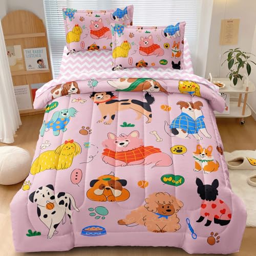 SIRDO Cartoon Puppy Kids Bedding Set Twin Bed in a Bag