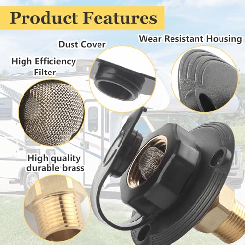 Image of RV City Water Inlet Filling Inlet with check valve,RV Hose Connection Cover, 3 /4 NH Female to 1 /2 NPT Male,RV City Water Inlet for Camper,Trailer,Marine