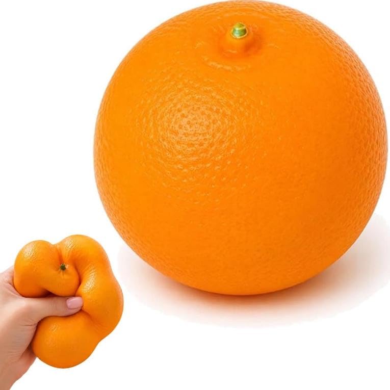Crunchy Orange Squishy ASMR Building Block Filled Realistic Fruit Squeeze Ball with Loud Crunch Sound, Fast Rebound Scented Orange Fidget for Adults