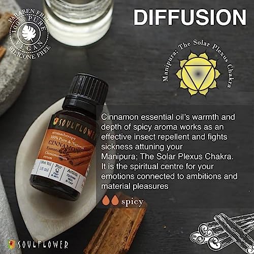 Image of Soulflower Cinnamon Essential Oil for Skin Care, Hair Care, Hydrating | 100% Pure, Natural, Undiluted Cinnamon Essential Oil 15ml