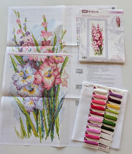 Image of RIOLIS - Charming Gladioli 1994, Floral Cross Stitch Kits 7.75 inchX19.75 inch, Cross Stitch Kits for Beginners & Advanced, Crossstitching Kits Adult, Counted Stitching Kits, Flowers Embroidery Kit