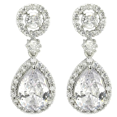 Image of Zeneme Fashion Rhodium Plated Brass Silver Toned Fancy Tear Drop Dangle Earring For Women and Gifts For Girls