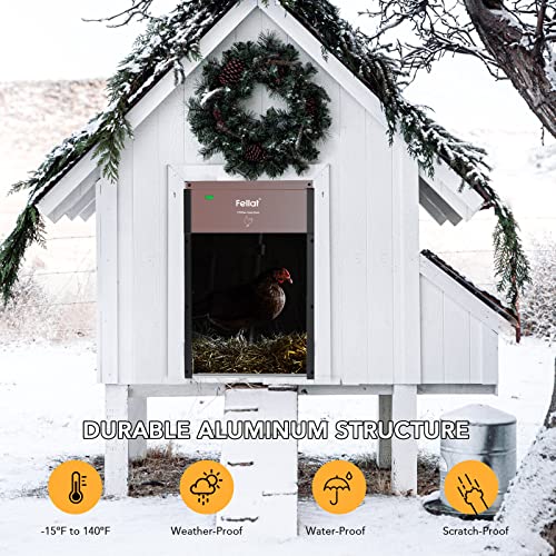 Fellat Automatic Chicken Coop Door Opener Solar Powered With Timer, Light Sensor And Remote Controls, Full Aluminum Weatherproof Auto Chicken Coop Door, Brown #TOP4