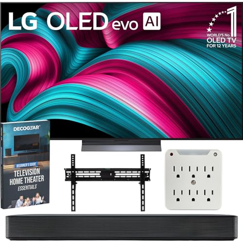 Image of LG OLED65C5PUA 65 Inch OLED evo 4K UHD Smart TV (2025) Bundle with SKM1 2.0 Ch. Compact Soundbar, 37 inch-70 inch TV Wall Mount, 6-Outlet Surge Adapter & Deco Gear Complete Home Theater Beginner's Guidebook