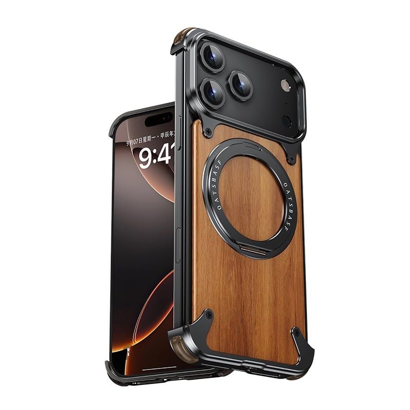 Coque antichoc iPhone 15 Pro Max magnétique avec support bois véritable